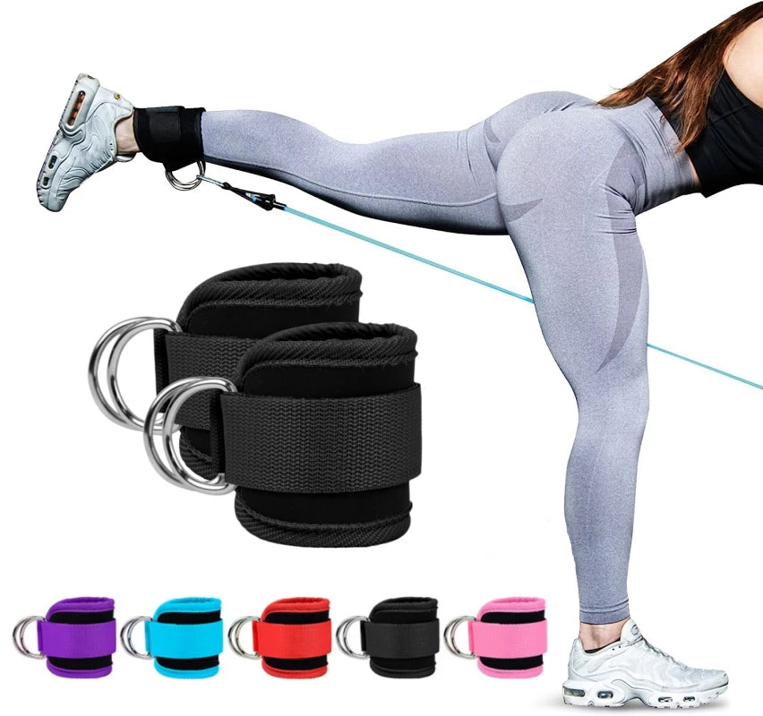 Fitness Ankle Straps Adjustable D-Ring Support Cuffs Gym Leg Strength Workouts
