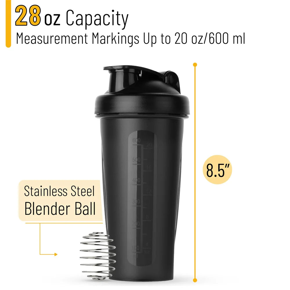 1pc Portable Protein Shaker 600ml Fitness Bottle with Wire Whisk Ball