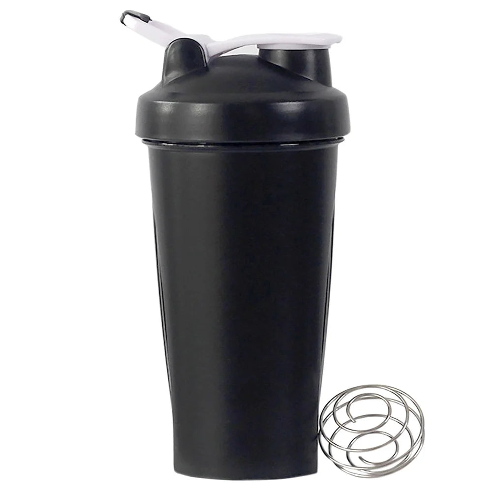 1pc Portable Protein Shaker 600ml Fitness Bottle with Wire Whisk Ball