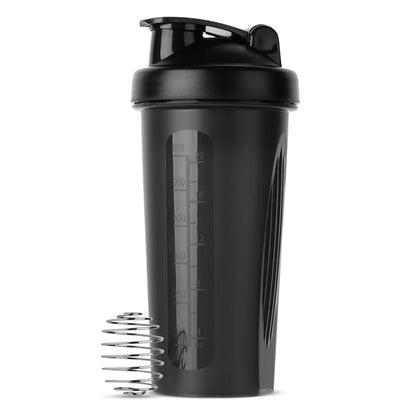 1pc Portable Protein Shaker 600ml Fitness Bottle with Wire Whisk Ball